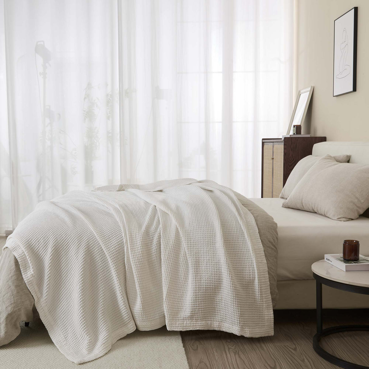 100% Cotton Waffle Weave Blanket - Mikala Collection